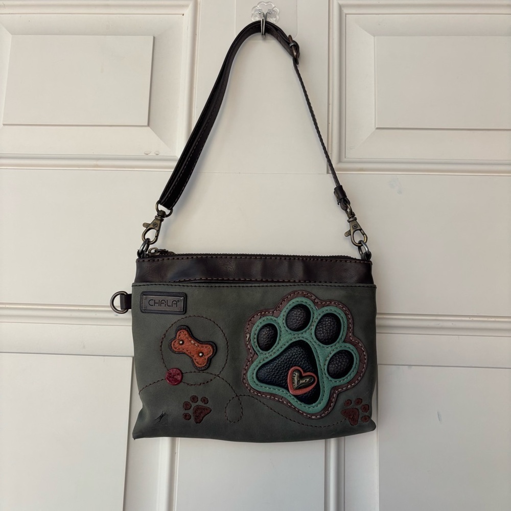 Chala Paw Print and Bone Mini Crossbody Handbag and Wristlet